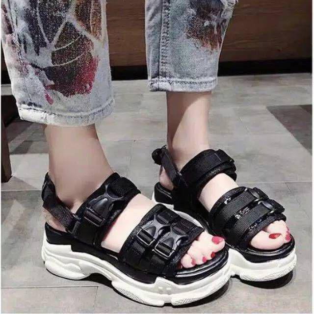 Platform Double Belt Black Red Fs 246