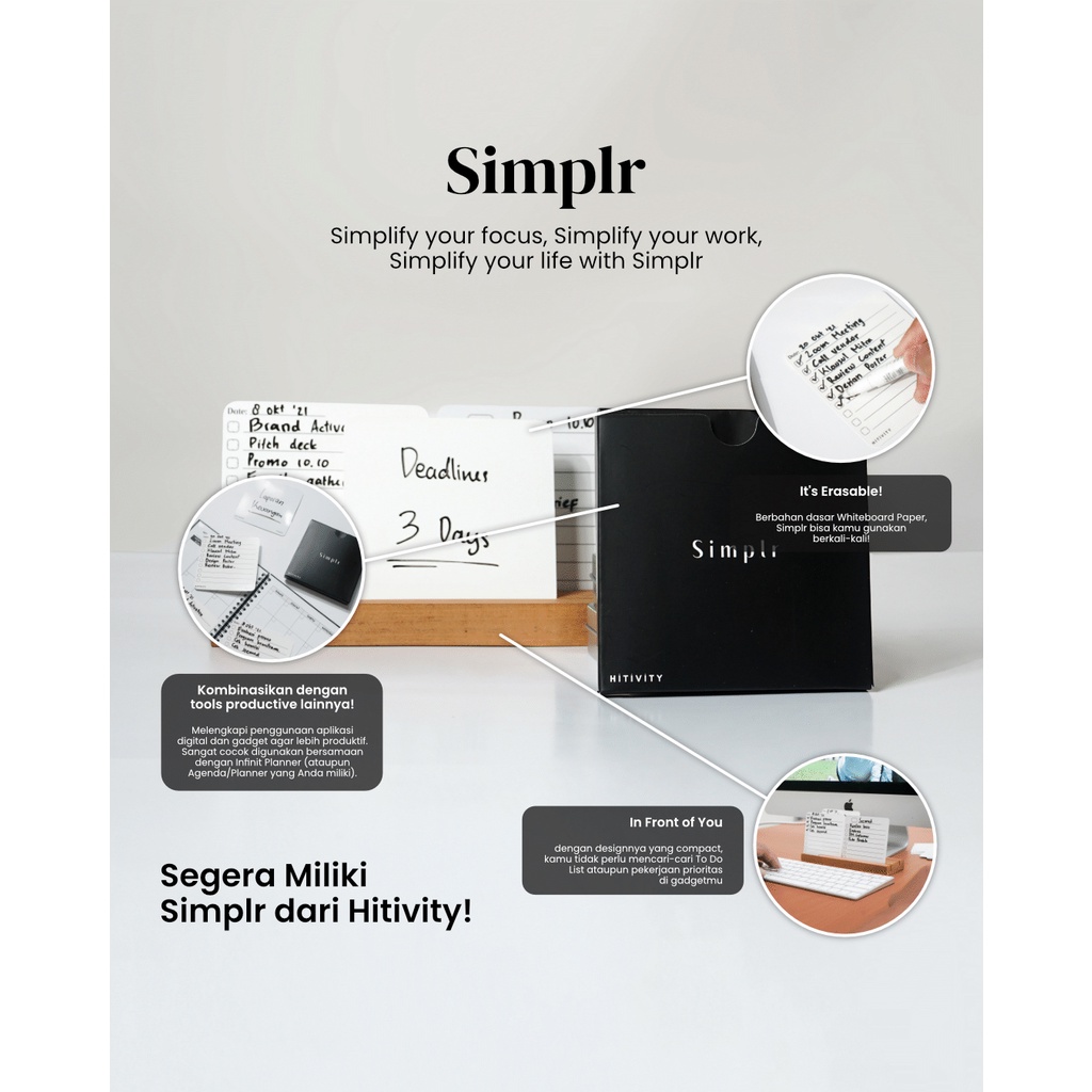 Smplr Card Wooden Dock productivity tools erasable notes daily memo catatan harian bisnisman pelajar mahasiswa