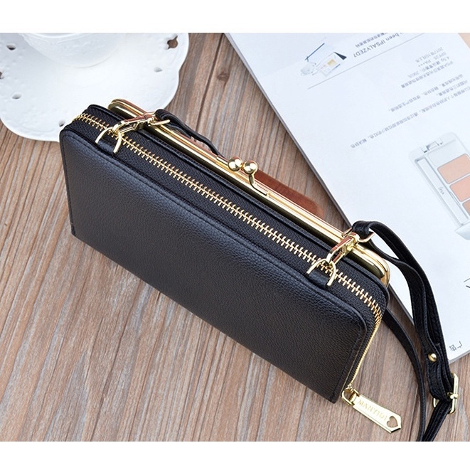 DOMPET HP SELEMPANG WANITA PESTA KULIT HITAM EIGEN WA257B5 TALI SLING PANJANG IMPORT BATAM KOREA ORI