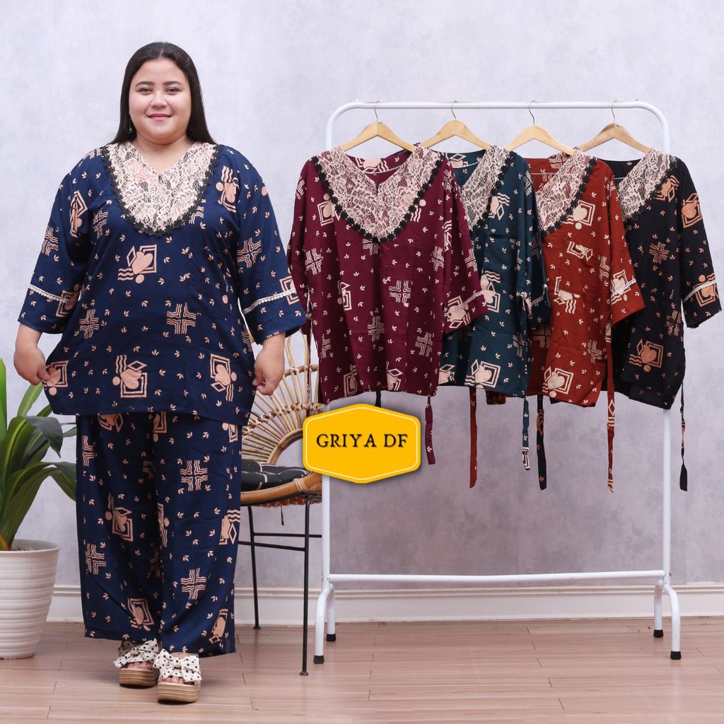 Griya DF Pekalongan Setelan Jumbo Renda  LD 110 120 130 140 motif terbaru 2022 rayon shantung XL XXL XXXL XXXXL