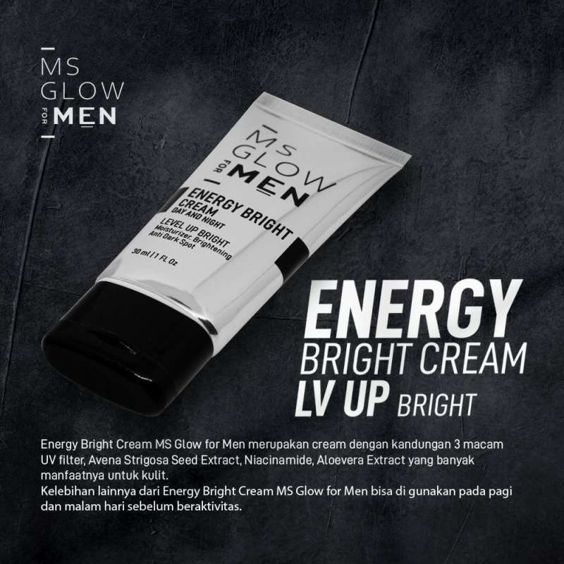 MS Glow For Men Energy Bright Cream GIRLSNEED77 Krim Siang Malam Perawatam Pelembab Wajah