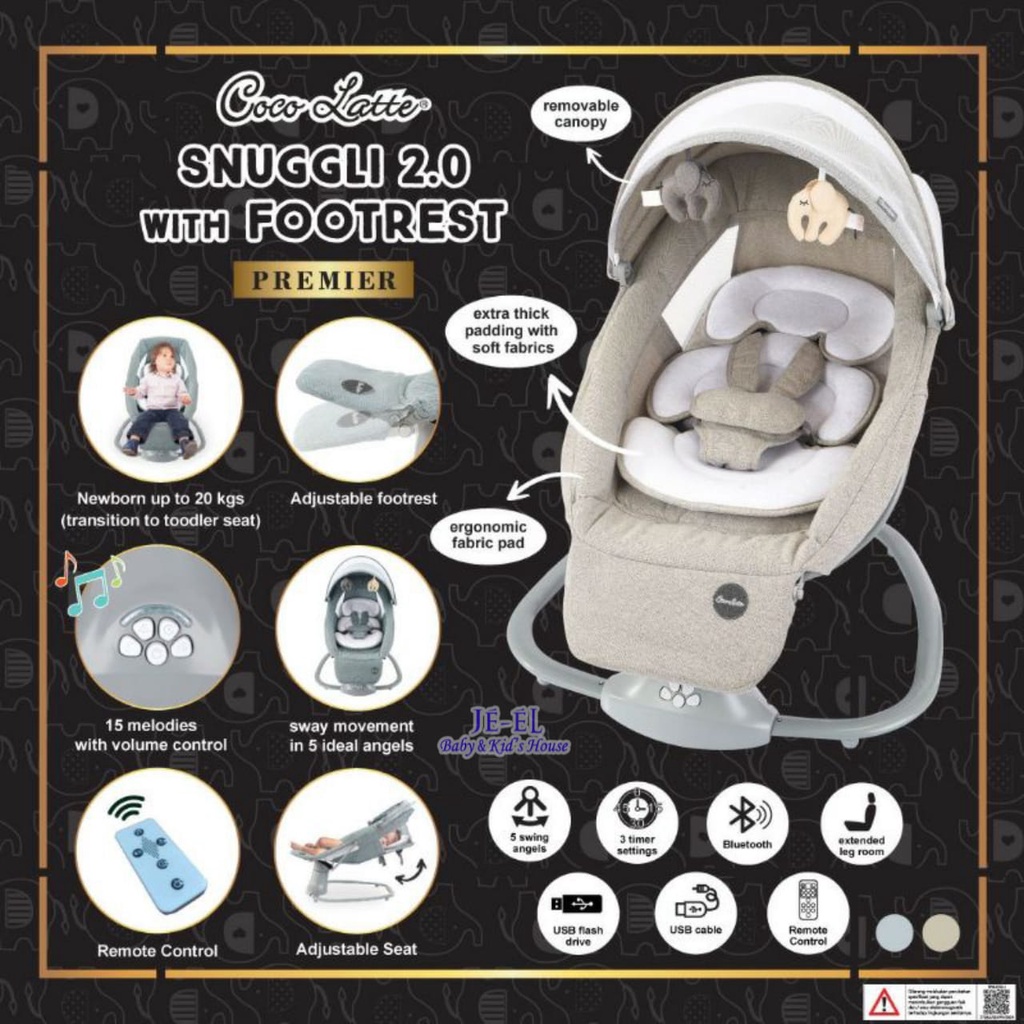 Cocolatte Snuggli 2.0 With Footrest Premier  Baby Swing Otomatis With Remote Control/Ayunan Bayi Bouncer Elektrik