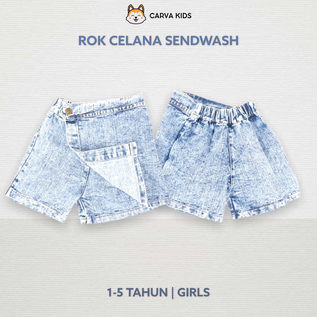 ROK CELANA JEANS ANAK CARVA SENDWASH DENIM ICEWASH ORIGINAL REALPICT 1-6 TAHUN