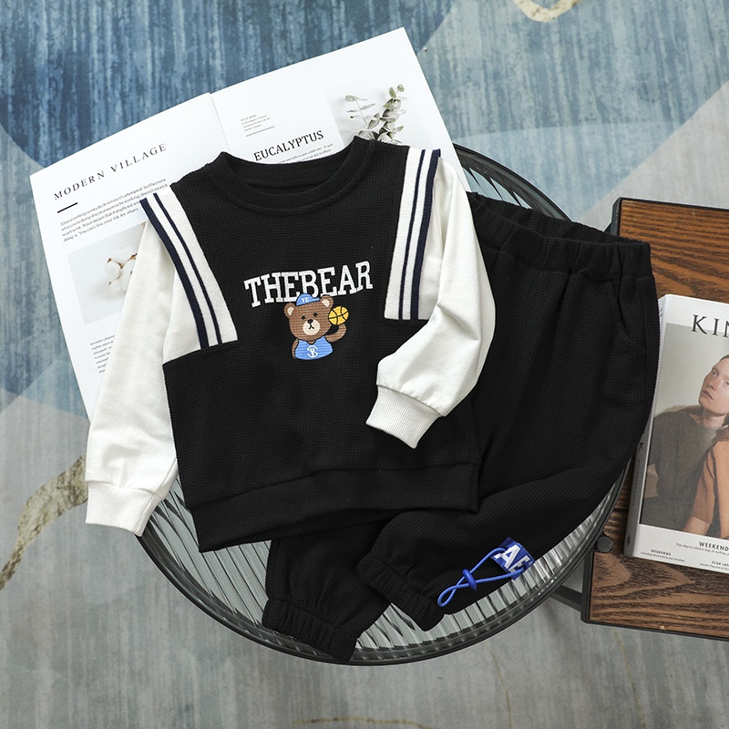 COD Setelan anak laki laki import sweater anak laki laki lengan panjang impor baju anak cowok import motif beruang-3