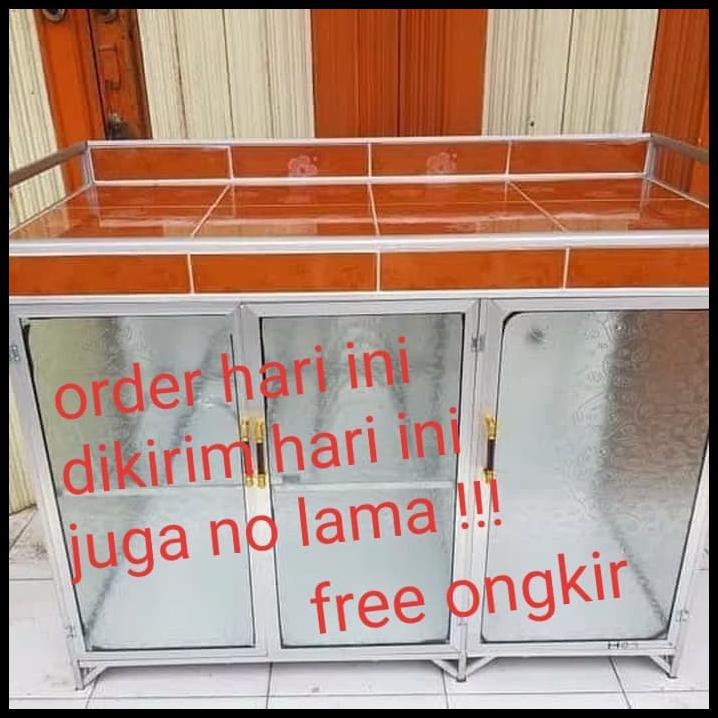 New Arrival - Meja Dapur / Meja Kompor 3 Pintu Rak Piring Kompor Keramik Aluminiu