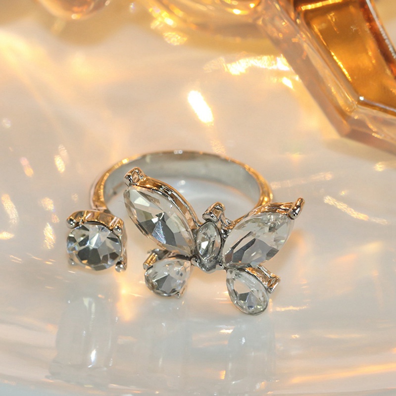 Fancyqube Cincin Sterling Silver 925 Desain Kupu-Kupu Hias Kristal Zircon Untuk Wanita