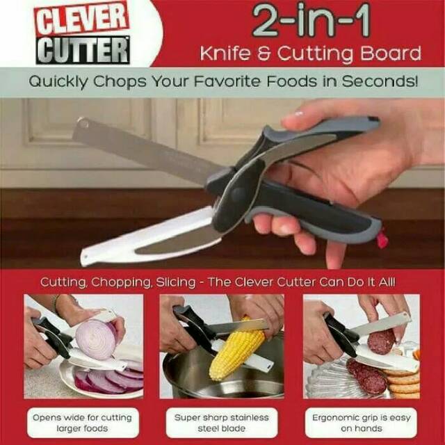 CLEVER CUTTER 2 IN 1 KNIFE &amp; CUTTING BOARD - GUNTING PISAU SERBAGUNA