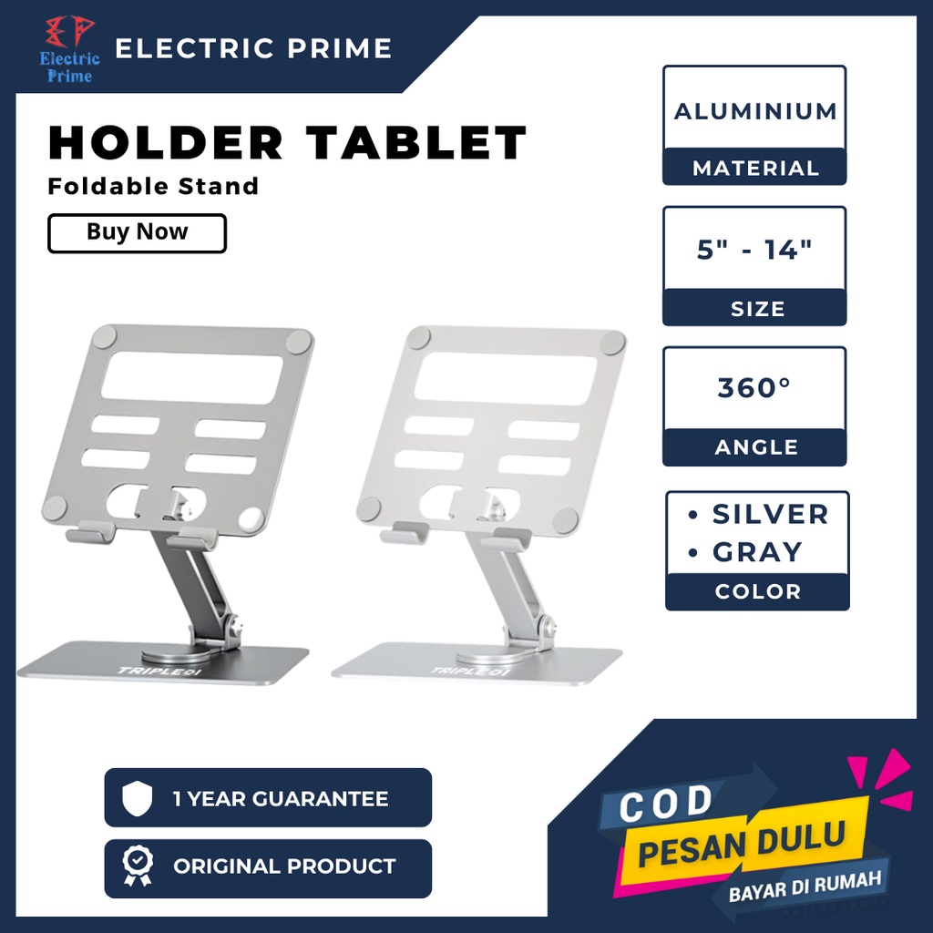 Stand iPad Holder Tablet Aluminium TRIPLEDI TD131 Dudukan Tab Desktop Standing Folding Rotasi 360 Derajat Lipat POS Meja Kasir