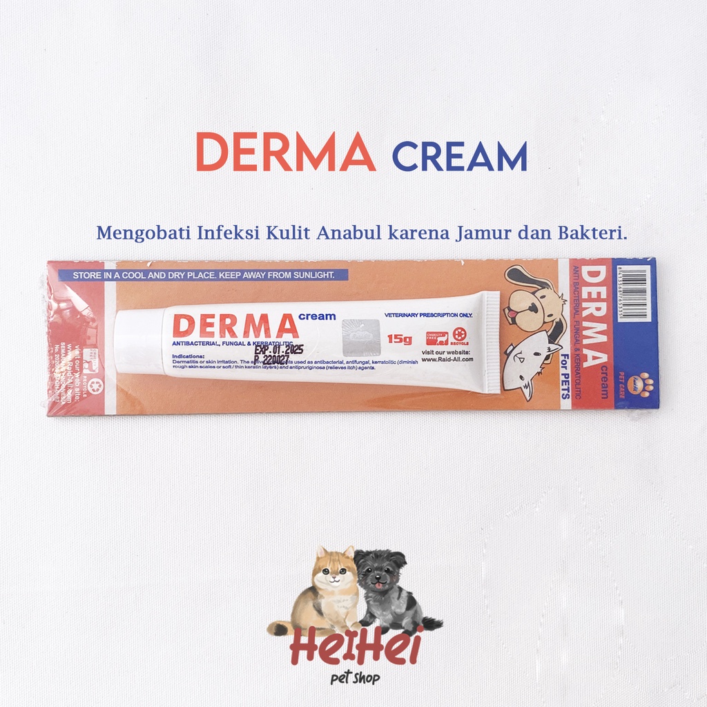 Derma Cream 15 gr - Salep Anti Jamur Iritasi Sakit Kulit Kucing dan Anjing