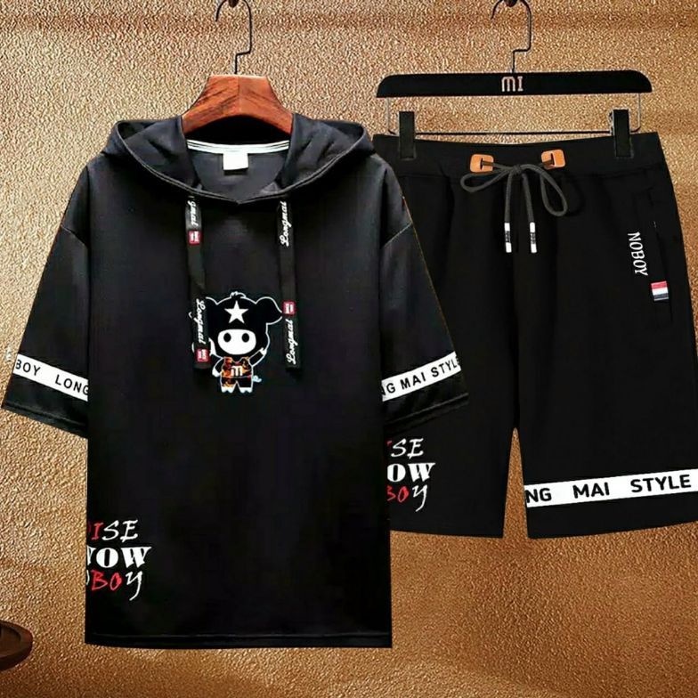 N_S Stelan Pria/Wanita 1Set Distro Baju Hoodie+Celana Pendek MI BOY-V2