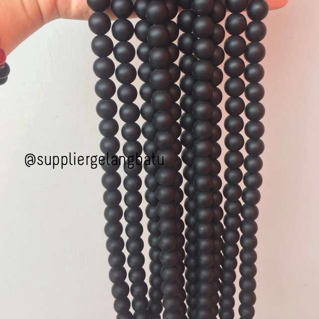 bahan blackstone 6mm matte akik aksesoris gelang kalung aksesoris cewek cowok korea obsidian onyx