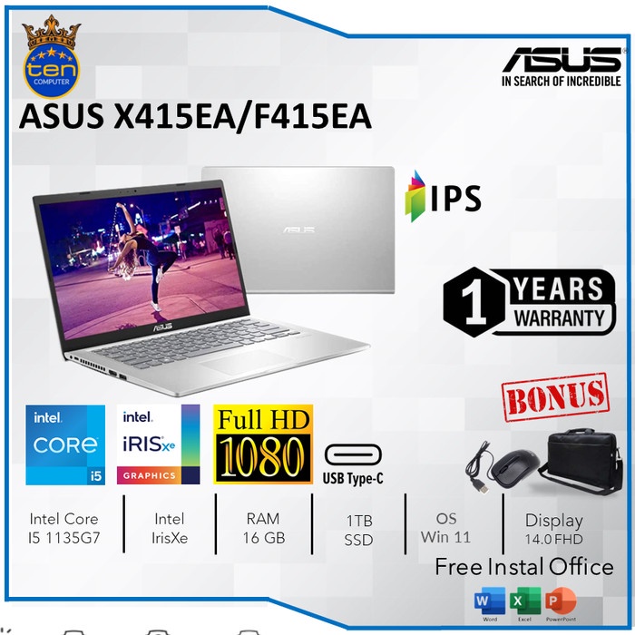 {MahesStore} Laptop Asus Vivobook F415EA - i5 1135G7 16GB 512 SSD 14.0FHD IPS W10 - 8/256SSD UNIT ON