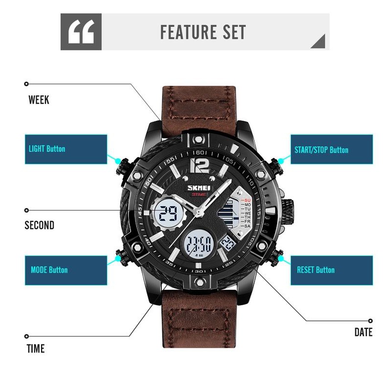 SKMEI 1618 Jam Tangan Pria Digital Analog Tali Kulit WATCHKITE WKOS