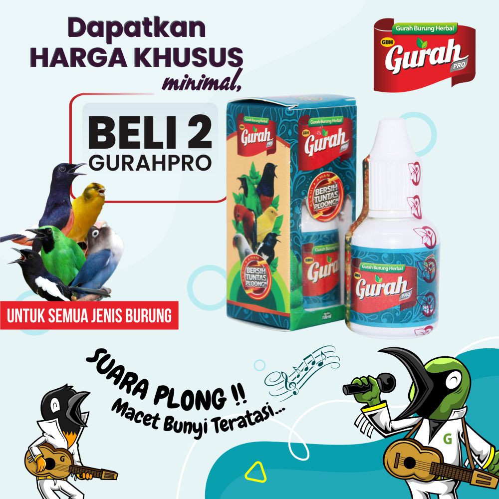 Gurah Pro–Gurah Herbal Burung atasi Macet Bunyi,Serak dan Perawatan Nafas Burung (herbal+Probiotik)
