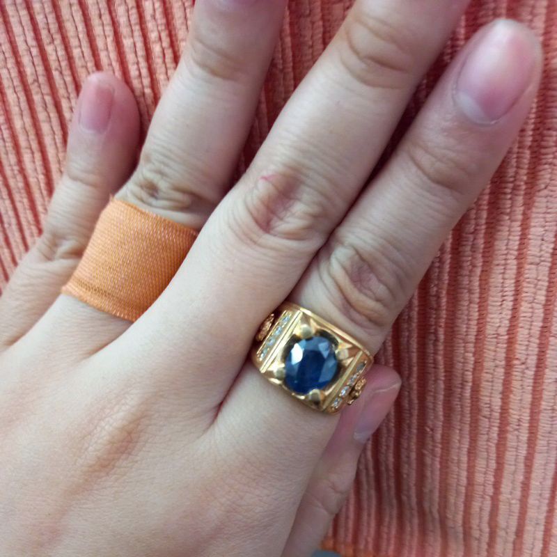 Cincin laki mata putih biru dragon ukuran 20