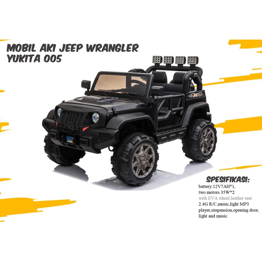 Mobil Aki Mainan Anak Remote Control Jeep Wrangler Yukita 005 Non Paint Rubicon 12V7AH Garansi SNI-Hitam