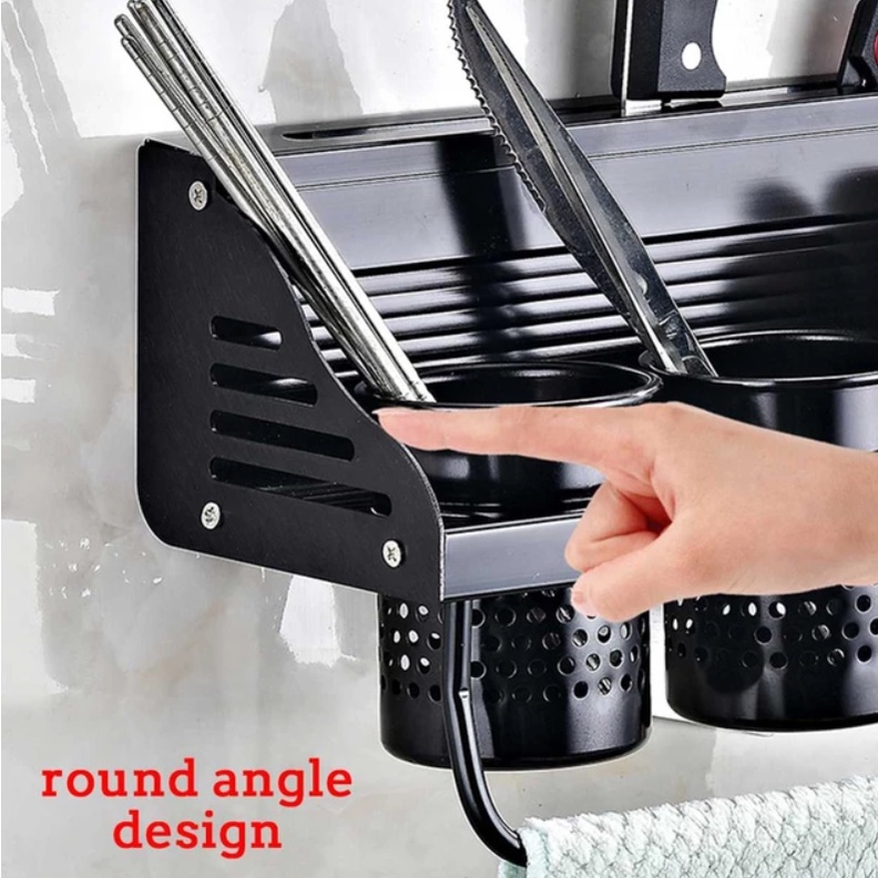 Rak Gantungan Dapur Dekorasi Multifungsi Elegan Premium Besar 60 cm Susun Pengering Alat Masak Sutil Pisau Bumbu Dapur Sendok Garpu Gantungan Dinding Kuat Organizer Dapur Aluminium Kitchen Utensils Storage Rack