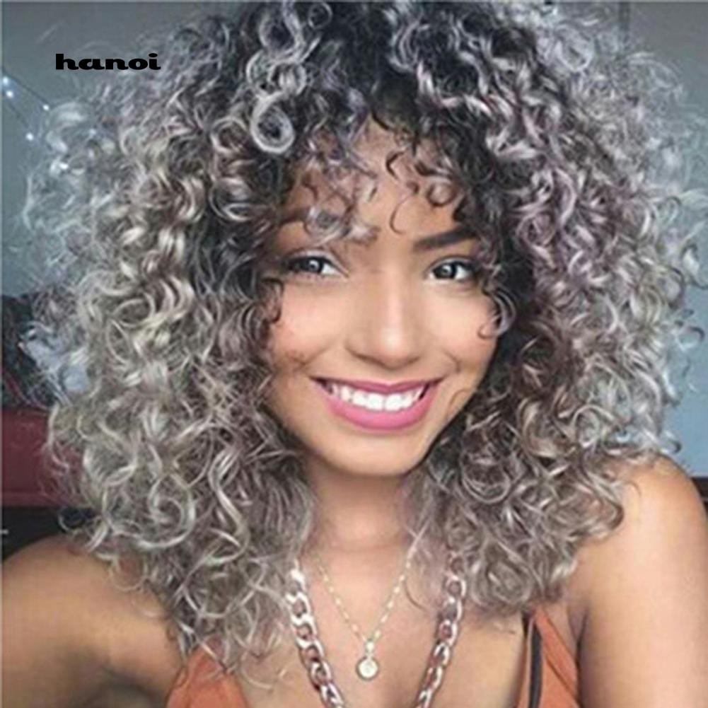 Hn Black Women Synthetic Short Curly Hair African American Mixed Color Wig Cap