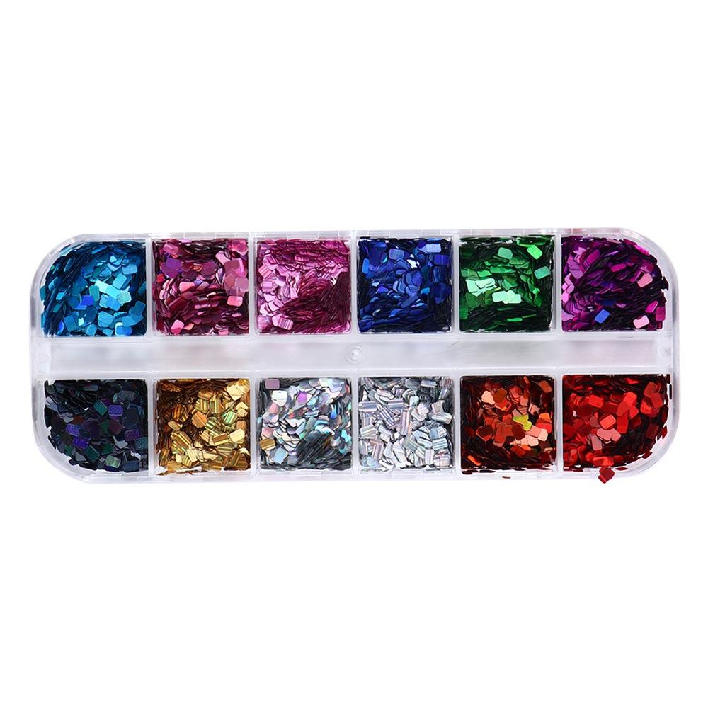 MXBEAUTY Glitter Nail Art Payet Berbentuk Persegi Gadis Manikur Aksesoris Belah Ketupat Nail Art Patch Kuku Glitter Serpihan