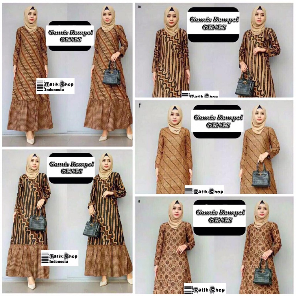 Gamis Rempel Genes Batik Muslim Syari Kondangan Modern Sogan Long Dress