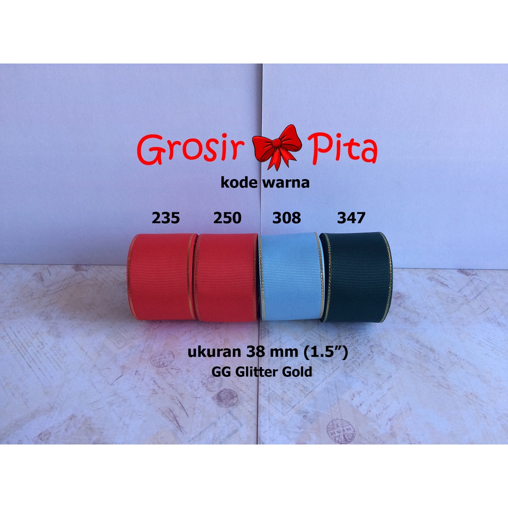 

(25 yard) Pita Grosgrain Glitter Gold ukuran 3,8 cm (1-1/2″) pg 3 | Pita Premium | Toko Bahan Craft | Grosir Pita
