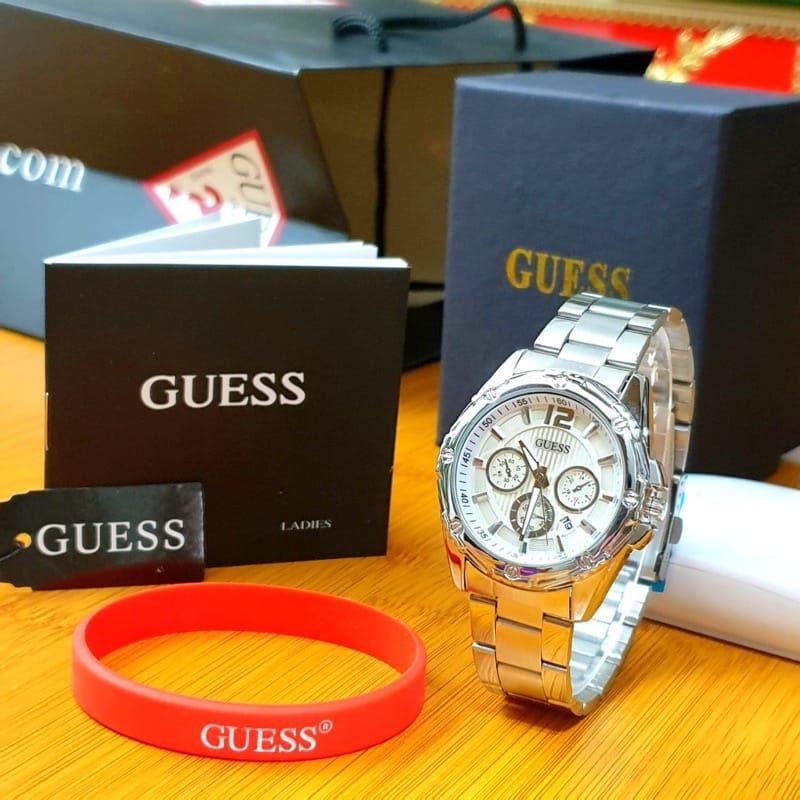 Paket Super Jam Tangan Guess Analog Wanita Jam Tangan Terlaris Stainliss Steel Kasual