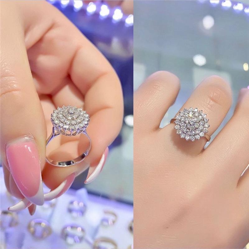 Cincin Tunangan Desain Bunga Hias Cubic Zirconia Untuk Wanita