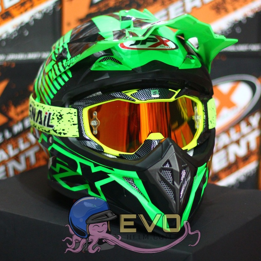 HELM JPX CROSS_FOX1 X12 - FLUO GREEN GLOSS + PAKET GOOGLE SNAIL (ONGKIR 2 KG) HELM JPX TERBARU