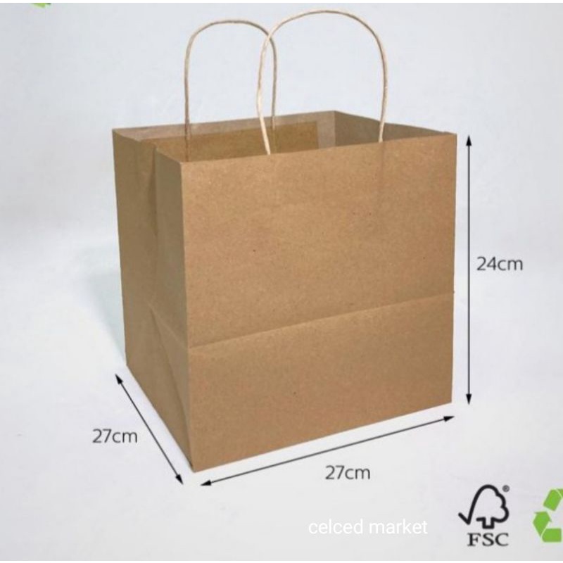 

10 PCS PAPER BAG 27x27x24 CAKE BOX TALI COKLAT