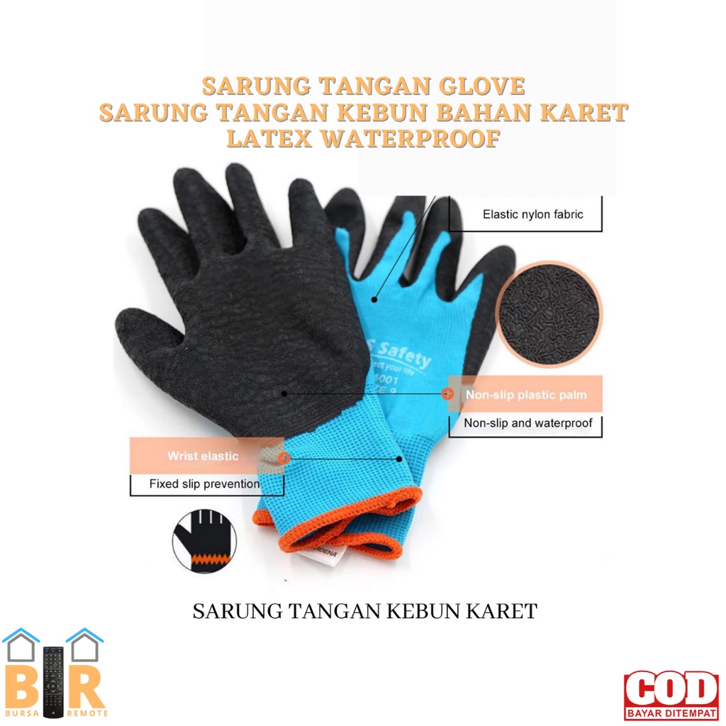 Sarung Tangan Kebun Glove Bahan Karet Latex Waterproof Sepasang Latex Biru