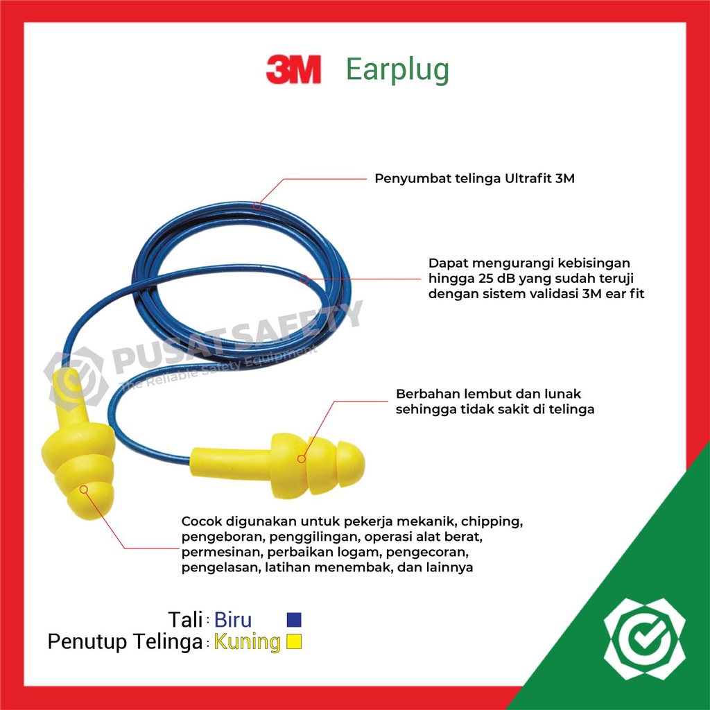 Earplug Ultrafit Reusable Penutup Penyumbat Telinga 3M Series 340-4004 Tanpa Casing