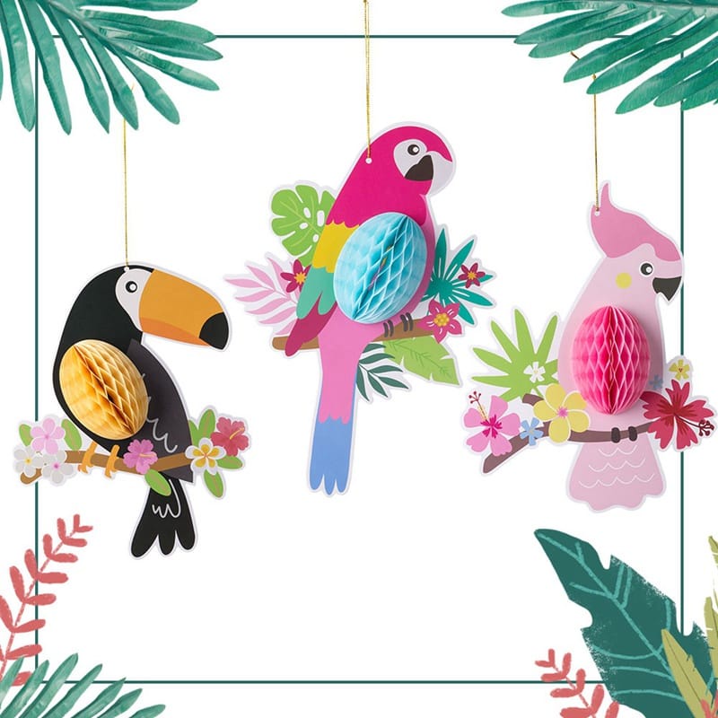 Hiasan pesta burung 3d parrot/ Hanging Parrot Quality Printing Lifelike Colorful