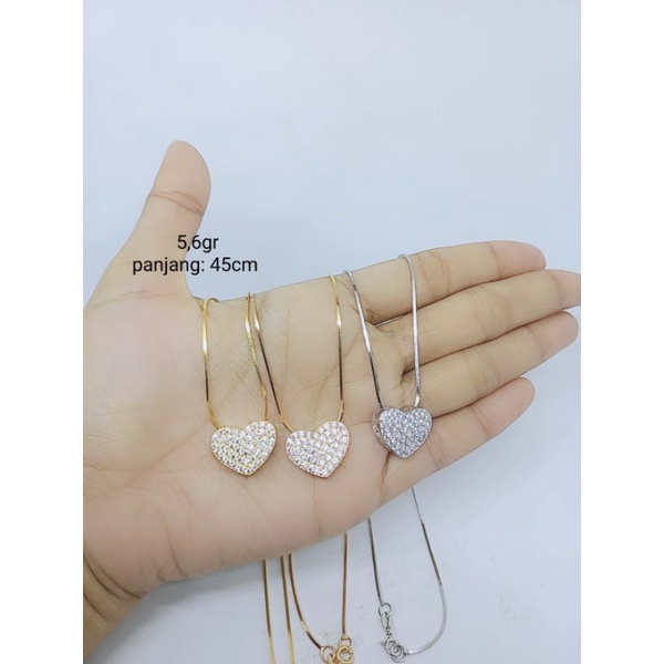 KALUNG WANITA PERAK 925 ASLI KALUNG KASANDRA + LIONTIN TUSUK LOVE COR MATA PUTIH FULL- PERHIASAN SILVER925