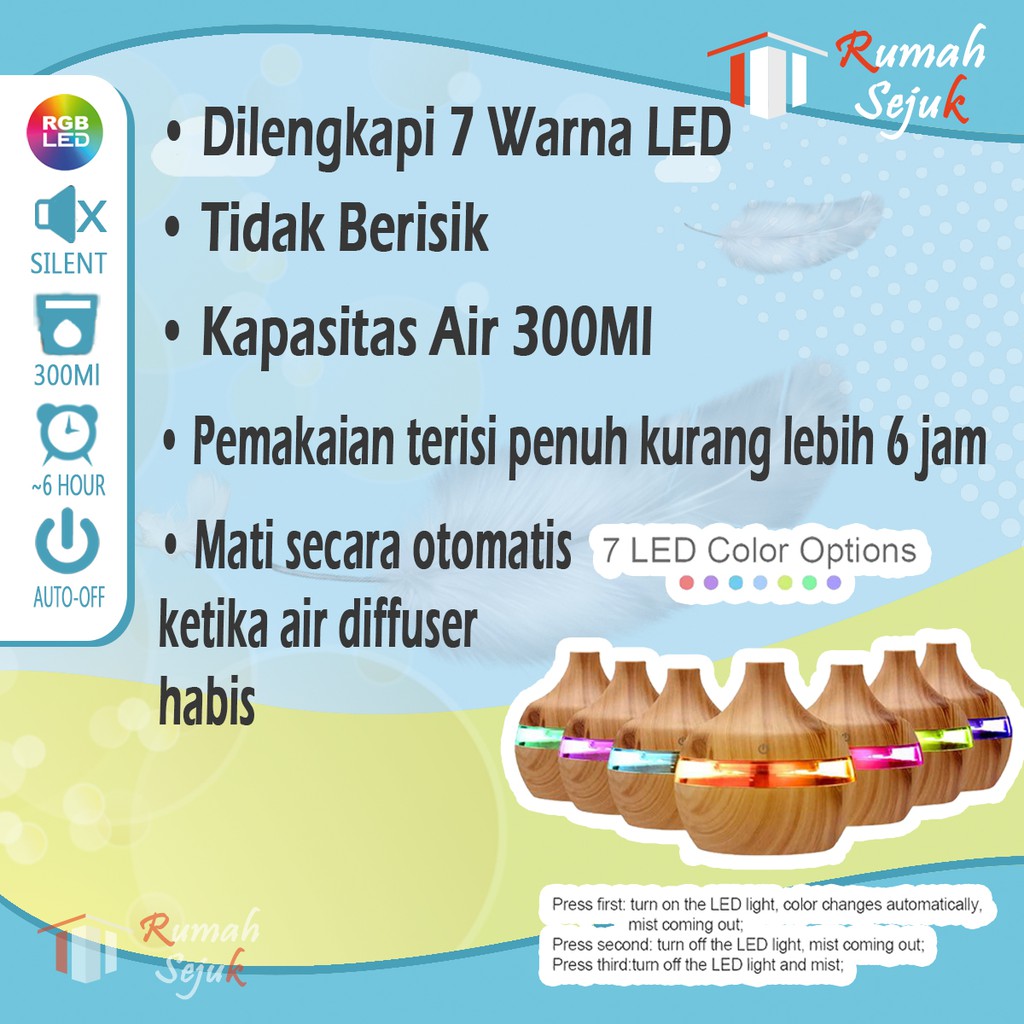 RS - Air Humidifier Diffuser Aromaterapi Alat Pengharum Ruangan Difuser Disfuser Unik Lucu RS-H1 Humdifier Purifier Difusser Defuser Humidifer Humadifier Humudifier Dispuser Humifider Portable Mobil Car Uap Hiasan Kamar Lampu LED Free Gratis Oil