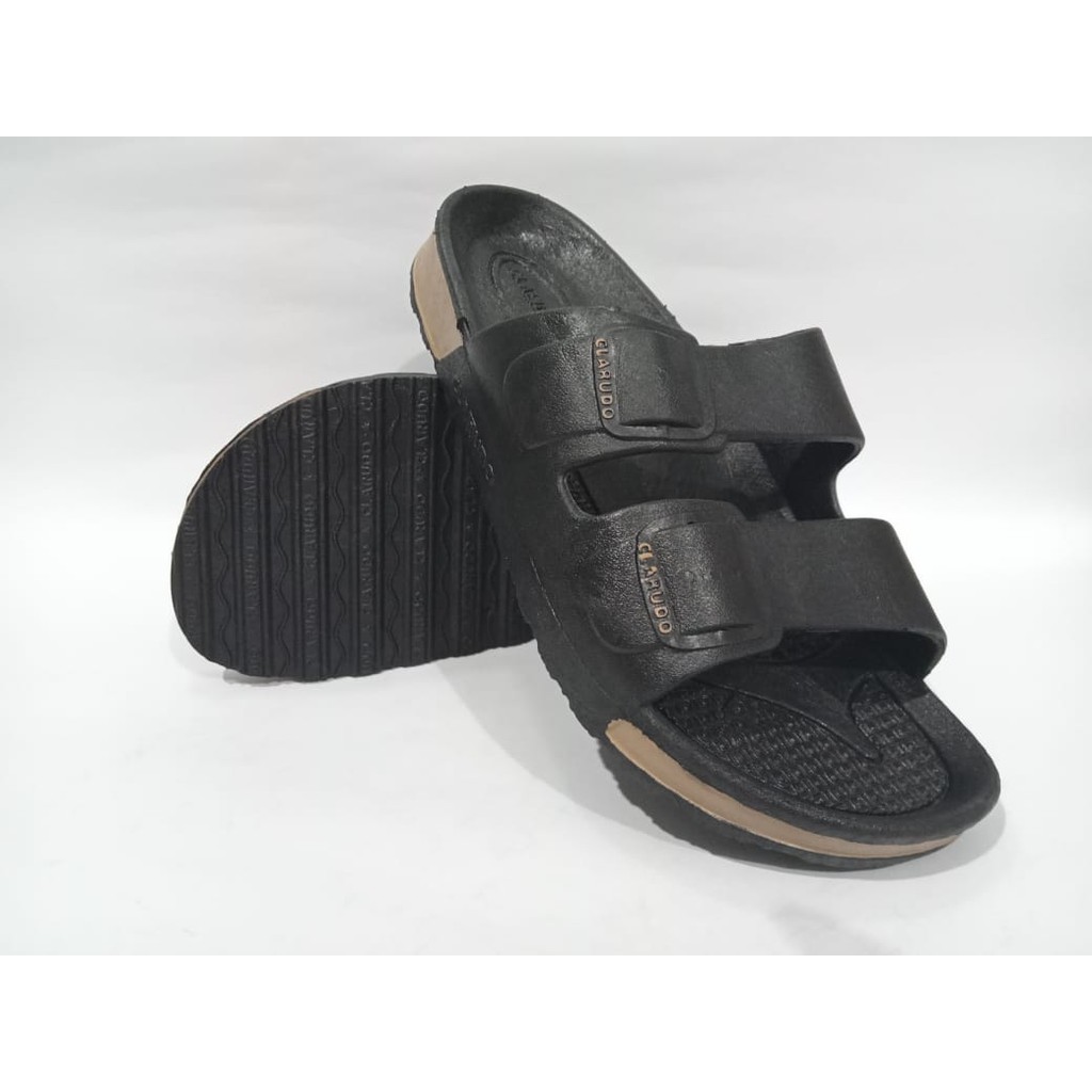 (COD) Sandal Selop Full Hitam Tali Dua Karet Pria Clarudo 1141