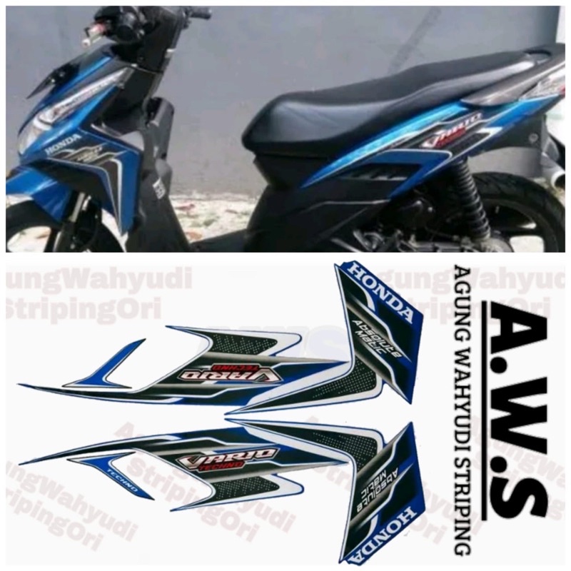 STRIPING MOTOR HONDA VARIO TECHNO 2010 BIRU BLUE STIKER STICKER LIS LES SEPEDA BODY BODI VARIASI MUR