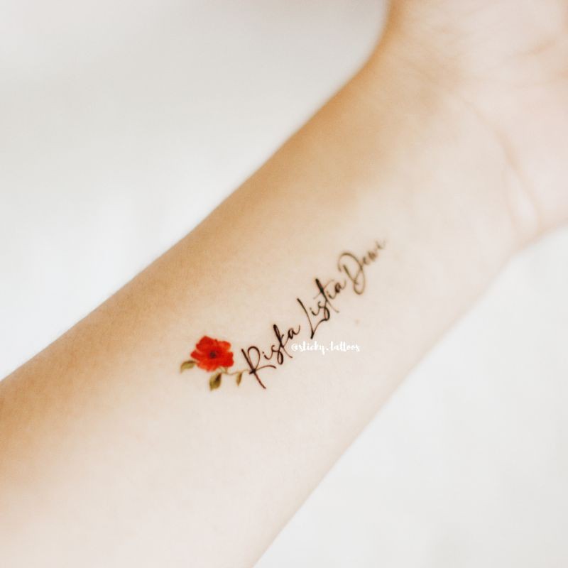 St47 Sticky Tattoo Temporary Custom Nama Tulisan Bunga Merah Cantik Tato Temporer Shopee Indonesia