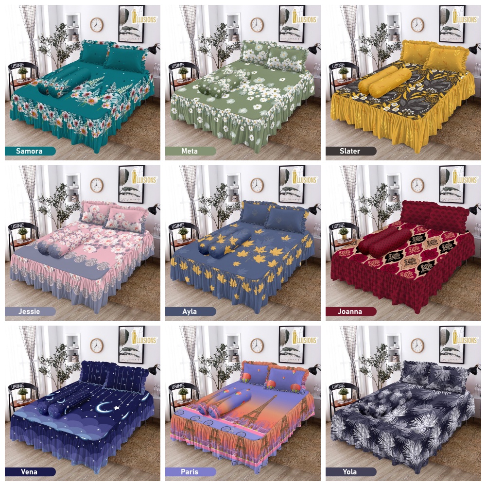 ILLUSIONS - Sprei RUMBAI King B4 (180x200) (Bantal 4 Guling 2) Terlaris pilihan