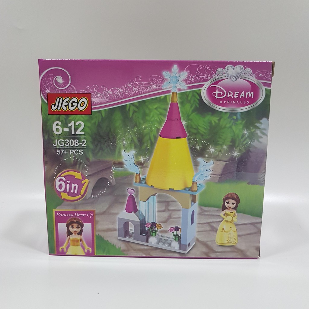 Mainan Rakit Blok Bentuk Kastil Princess Disney Belle Jiego 6in1