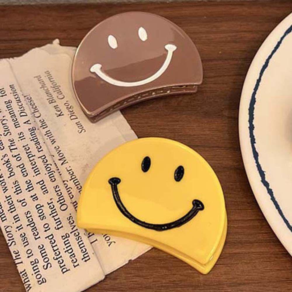 NICKOLAS1 Jepit Rambut Smiley Lucu Indah Fashion Hitam Smiley Kuning Claw Clip Acrylic Barrettes Hiasan Rambut