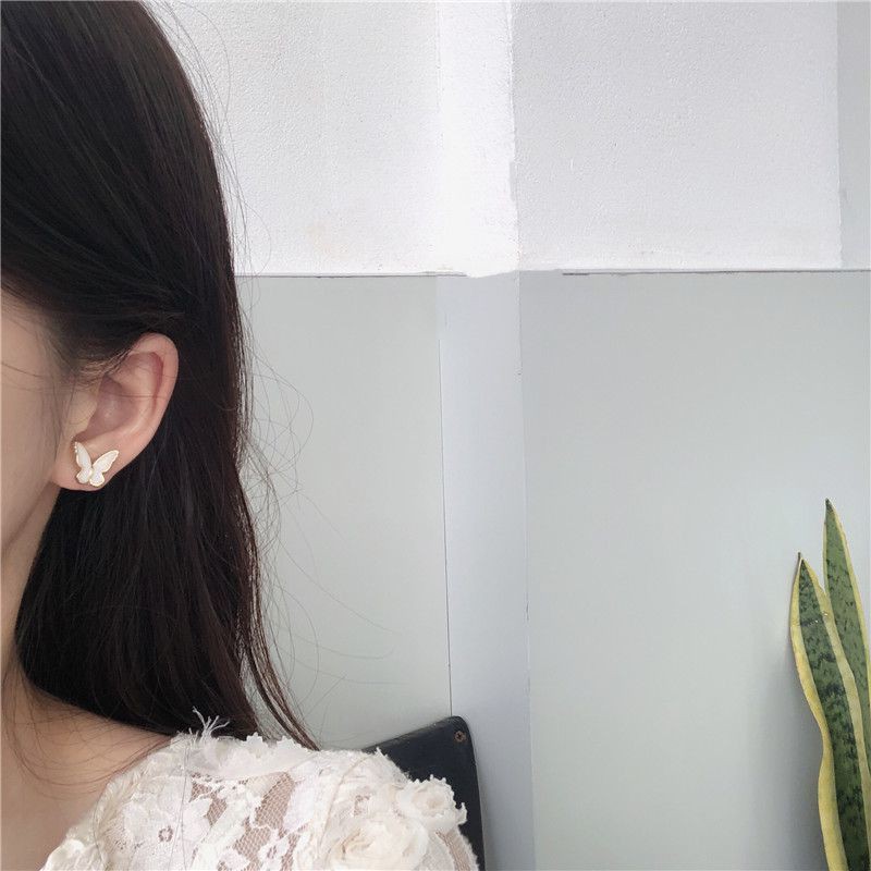 All-match fairy tale butterfly wings earrings mini exquisite white imitation shell earrings