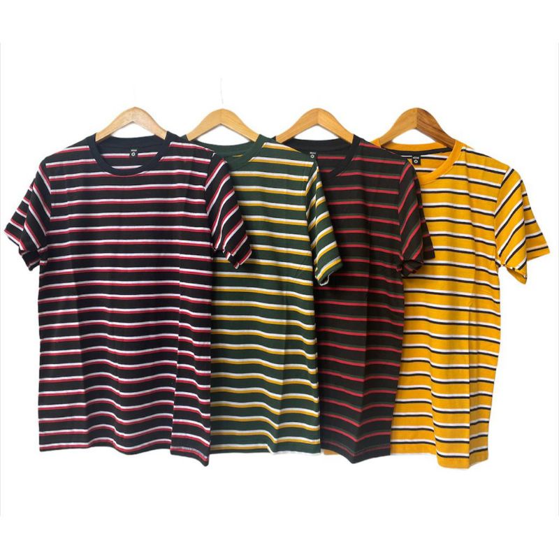 KAOS TSHIRT SALUR STRIPE BERGARIS TIGA WARNA JUMBO OVERSIZE BIG SIZE KATUN CVC LENGAN PENDEK COWOK C