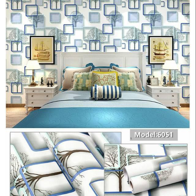 Wallpaper Sticker Dinding Motif Kotak Biru