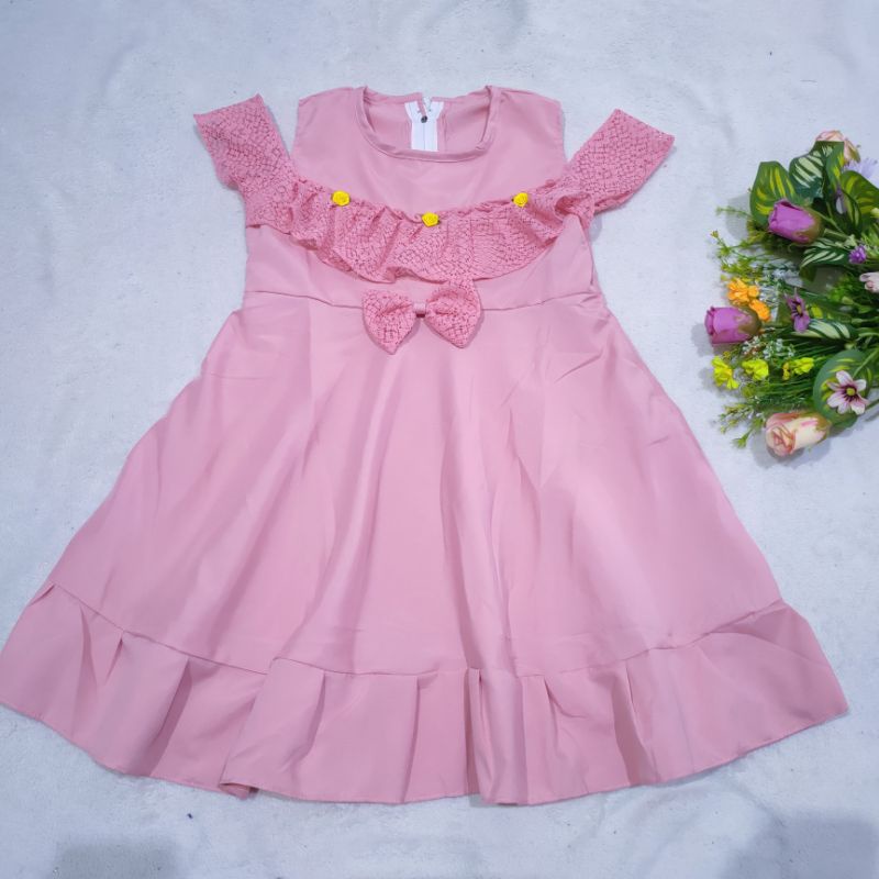 Dress Anak 4 5 6 tahun cewek perempuan Terbaru motif brokat dada Singlet model sabrina ( Dress Partysia )