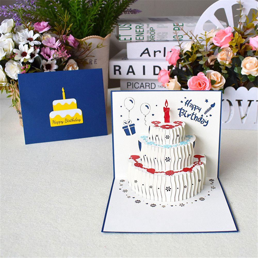 Solighter Birthday Card Gift Event Party Kartu Pos Kue 3D Dengan Amplop Kartu Ucapan