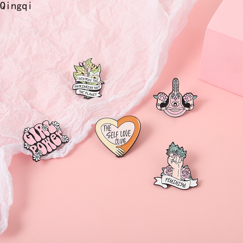 Bros Pin Enamel Desain Girl Power Flower Feminis Untuk Hadiah Teman