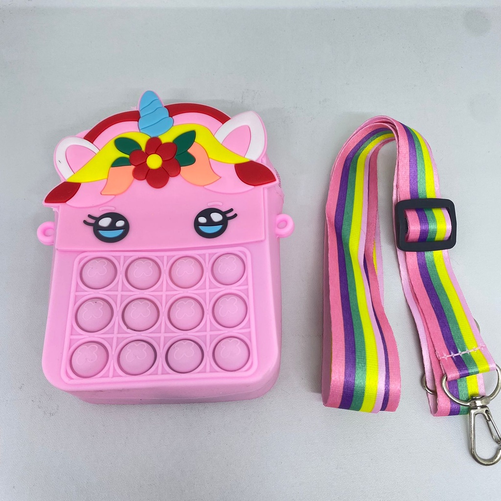 Pop It Unicorn Wallet Cross Mini Bag Tas Pop It Mini Dompet Anak Rainbow