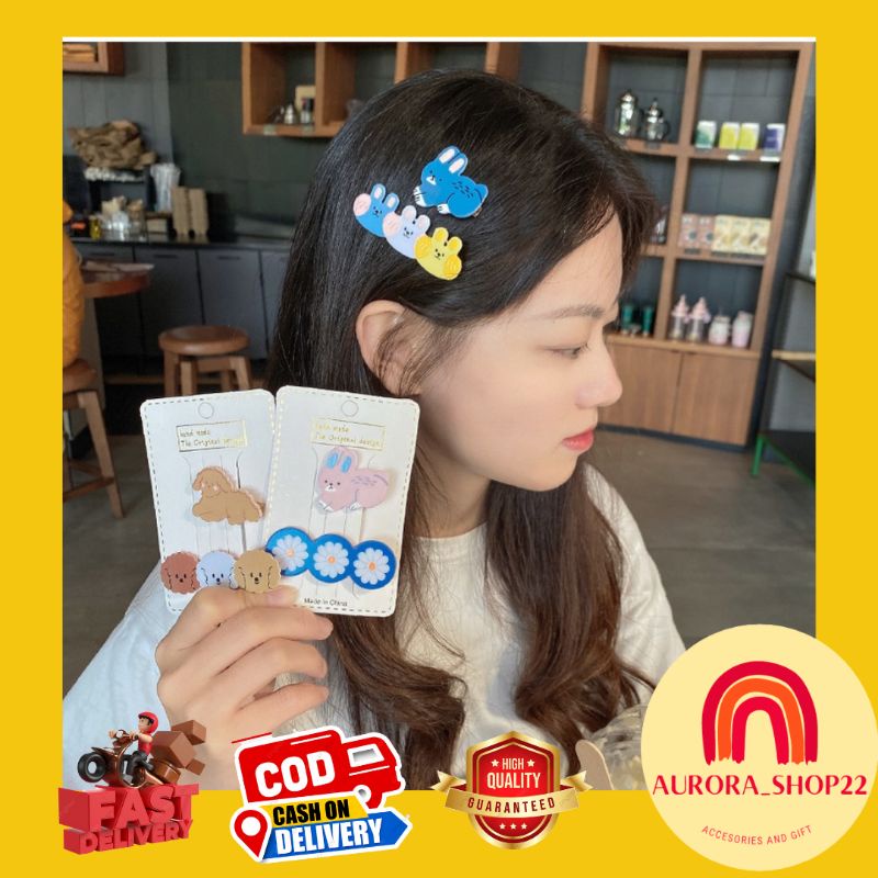 [COD] 2 pcs 1 set JEPIT RAMBUT CUTE LUCU ALA KOREA JEPIT RAMBUT IMPORT JEPIT RAMBUT KOREA KARAKTER KUCING PUPPY PREMIUM IMPORT