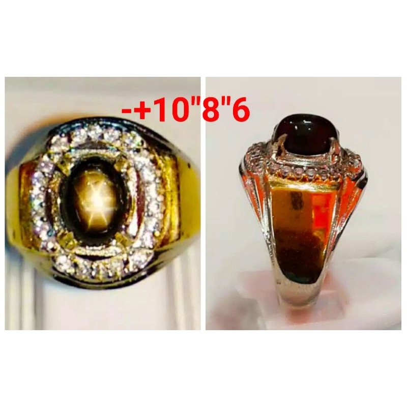 batu permata natural black safir golden star tajam