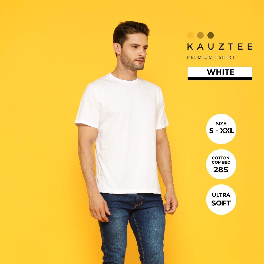 Kaos Tshirt Polos KAUZTEE Premium Tshirt Unisex 100% Cotton Combed 28s - White